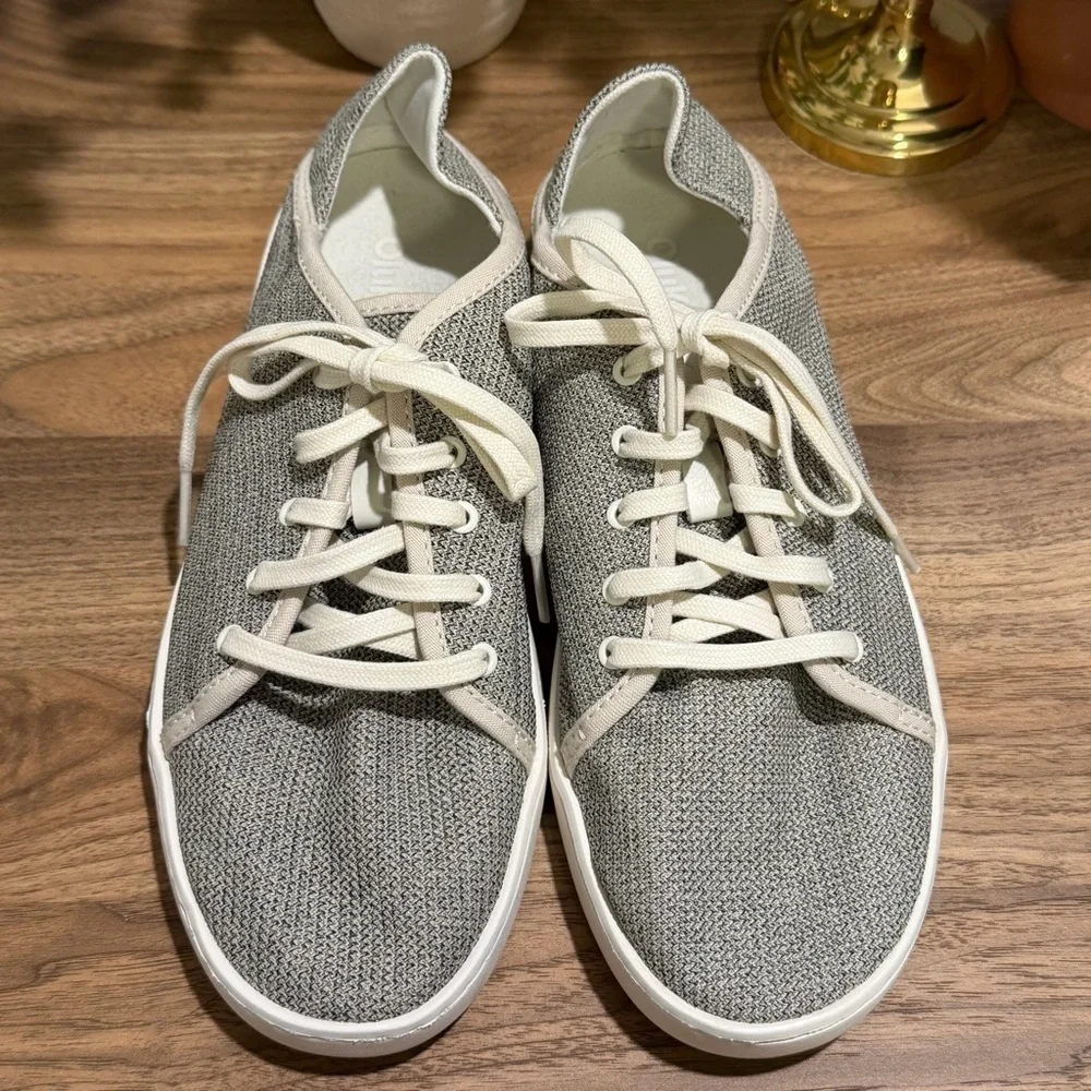 Olukai Women’s 8.5 Gray Pehuea Li Lace Up  Sneakers Casual Comfort Slip On